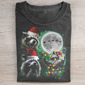 Three Raccoons With The Moon Christmas T-shirt