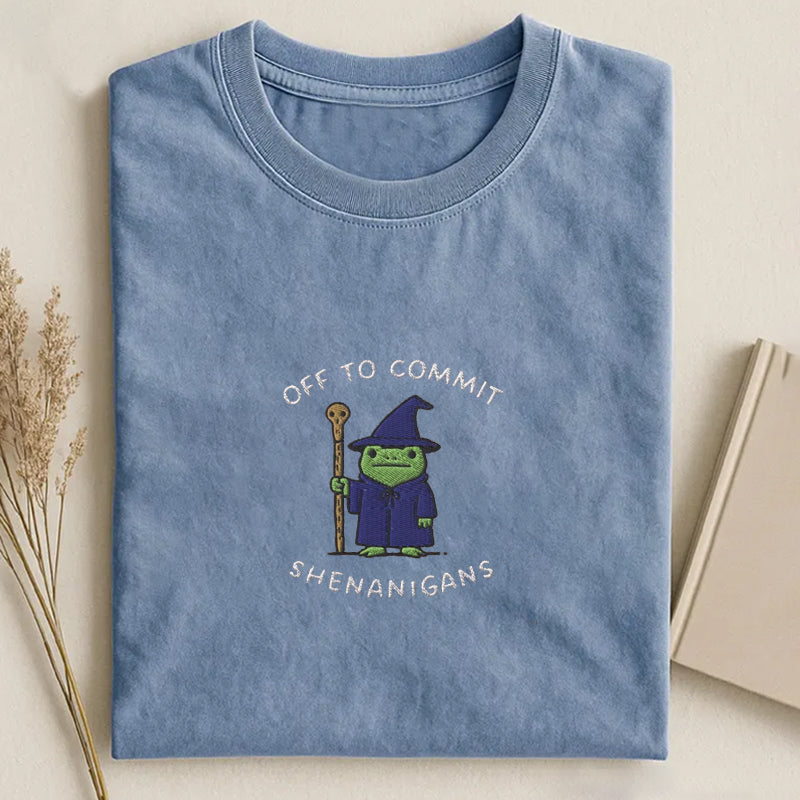 Embroidered Off to Commit Shenanigans T-shirt
