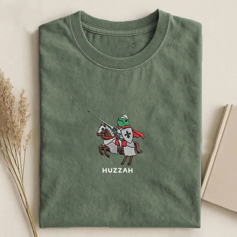 Huzzah Frog with Sword Embroidered T-shirt