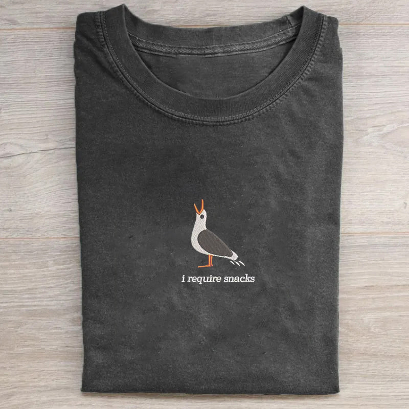 Seagull I Require Snacks Embroidered T-shirt