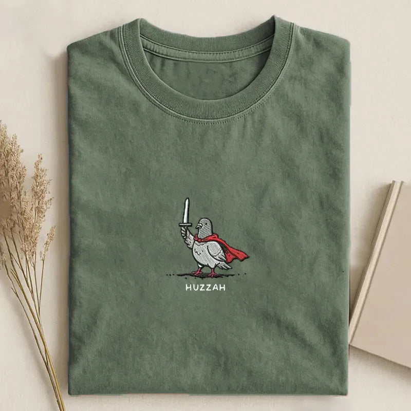 Huzzah Pigeon with Sword Embroidered T-shirt