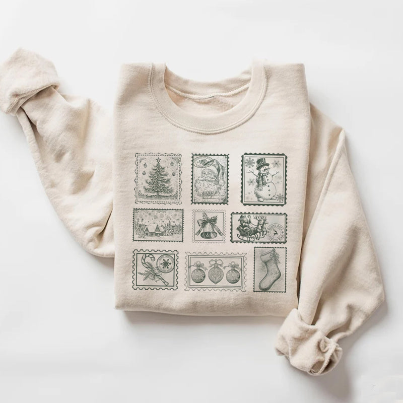 Retro Christmas Postage Stamp Sweatshirt