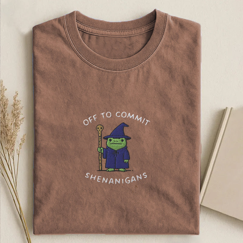 Embroidered Off to Commit Shenanigans T-shirt